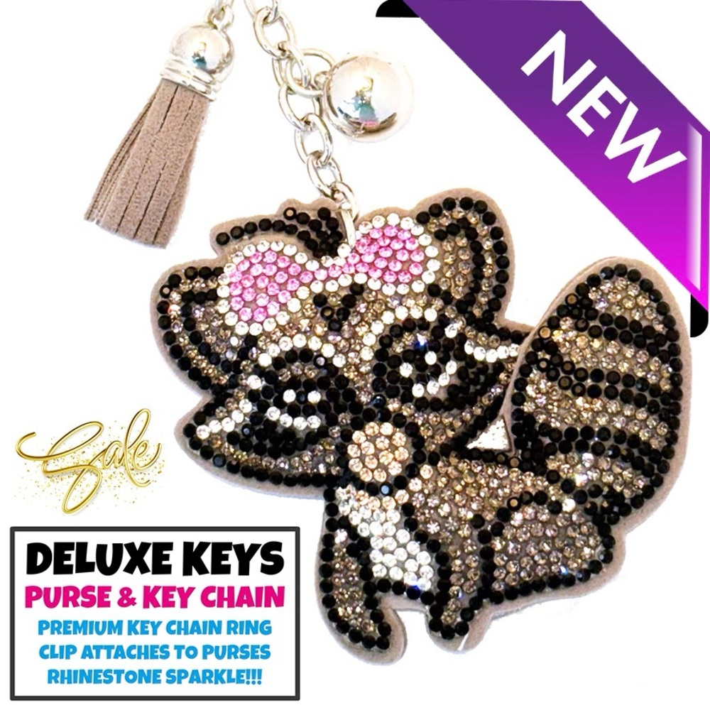 DeLuxe Keys Rhinestone Keychain/Purse Chain GIRL RACCOON
